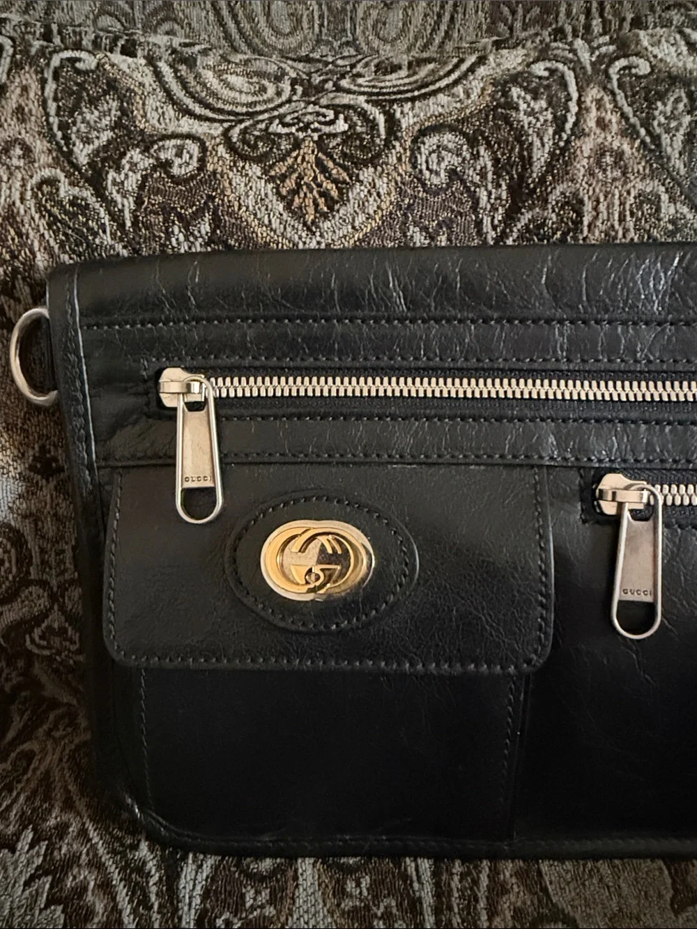 Gucci Black Leather Crossbody Bag with Gold Accent - Men Bags